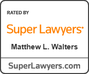 Super Lawyers badge featuring attorney Matthew L. Walters. The badge displays the orange Super Lawyers logo and website, signifying that the attorney has been selected through a patented multiphase selection process that includes independent research, peer nominations, and peer evaluations recognizing outstanding lawyers who have attained a high degree of professional achievement and peer recognition.