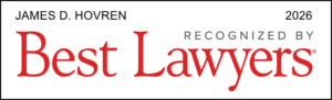 2026 Best Lawyers recognition badge featuring the name James D. Hovren. The design includes 'Recognized by Best Lawyers' with 'Best Lawyers' in large red serif font and other text in black and gray on a white background.